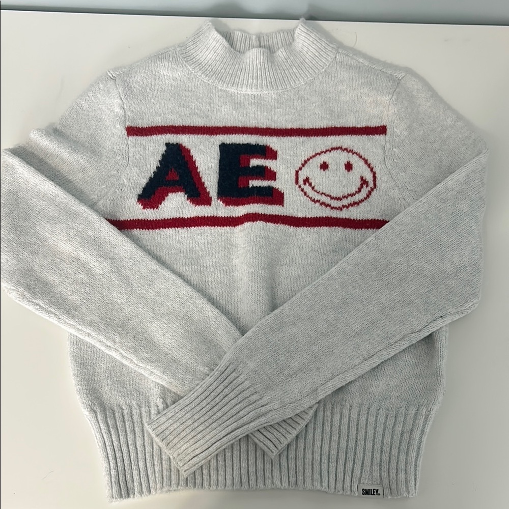 AE x Smiley Gray Mock Neck Sweater